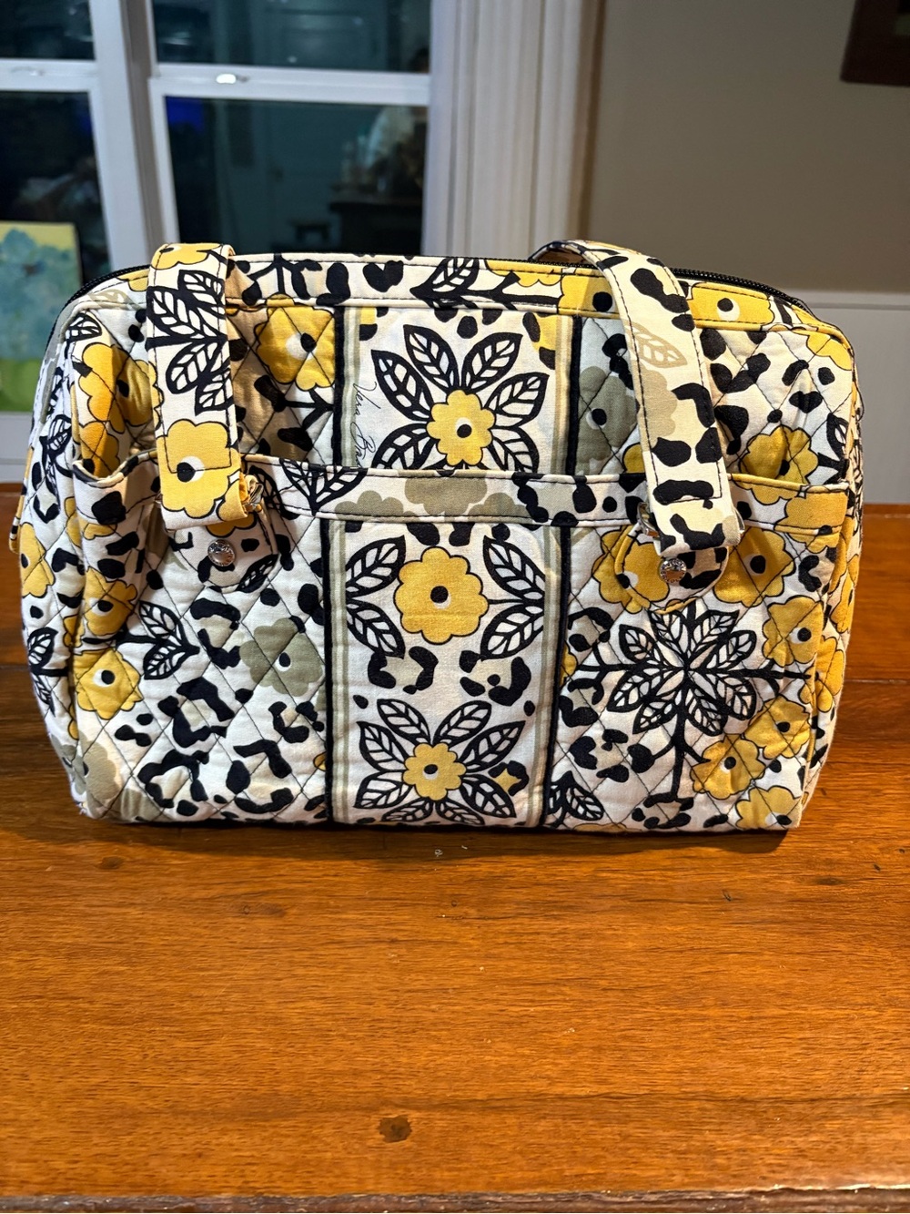 Vera Bradley Go Wild Satchel Quilted Floral Yellow & Black Tote Bag